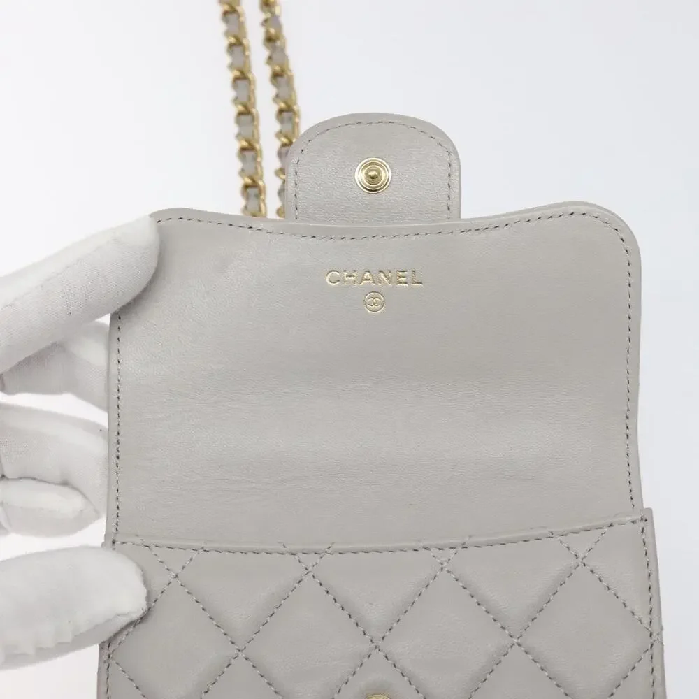 Chanel Matelasse Lambskin Chain Wallet Shoulder Bag Gray